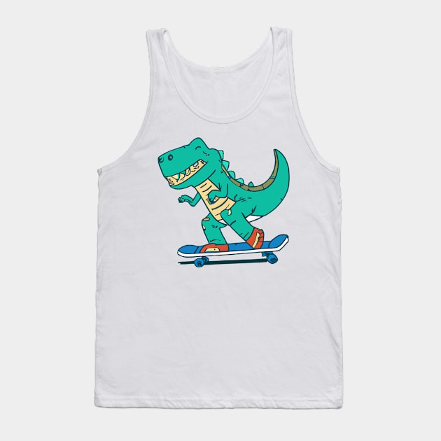 Dinosaur skateboarding cartoon design Tank Top by colorbyte
